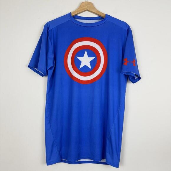 Under Armour HeatGear Captain America Compression Shirt XL Blue Marvel Superhero - Picture 1 of 8